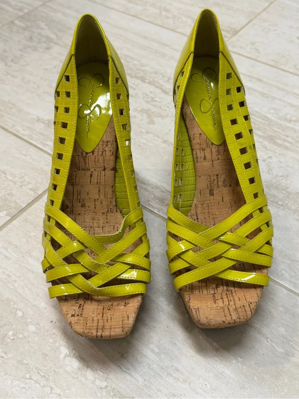 Vintage Jessica Simpson Lime Green Cork Wedge Sandals